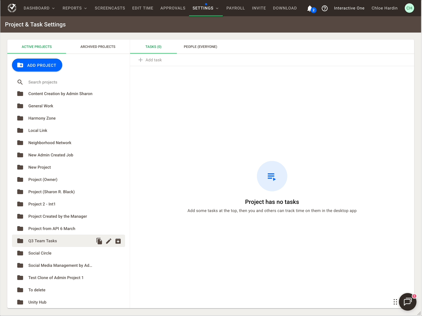 Создание задач и назначение людей в проекте Time Doctor